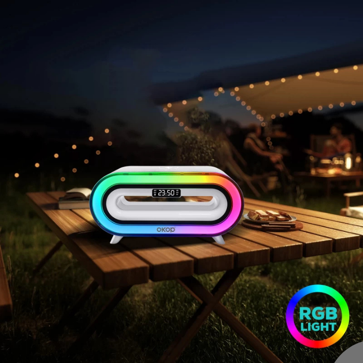 רמקול חכם עם תאורת RGB וטעינה אלחוטית