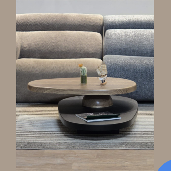 שולחן סלון מודרני דו-שכבתי עם משטח מסתובב 360°