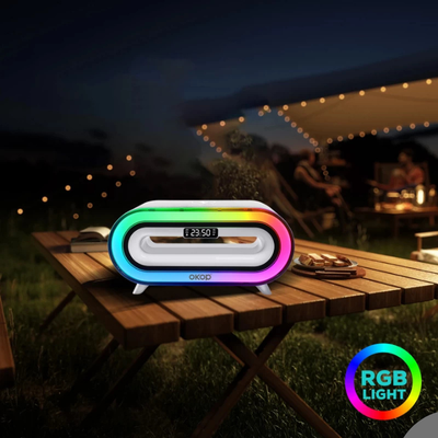 רמקול חכם עם תאורת RGB וטעינה אלחוטית