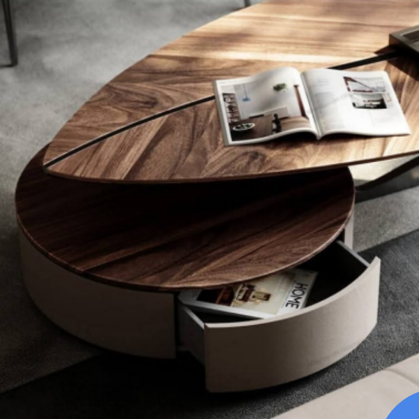 שולחן סלון יוקרתי בעיצוב אורגני עם מגירה עגולה נסתרת