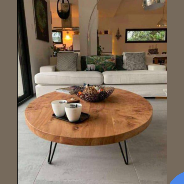 שולחן סלון עגול מעץ מלא אלון