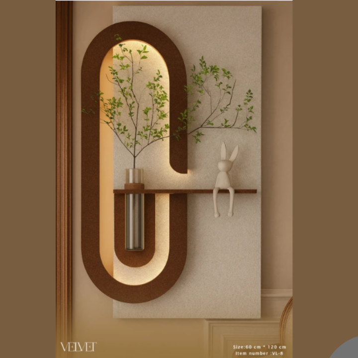 מנורת קיר דקורטיבית LED עם מדף וצמח נוי – דגם מלבני