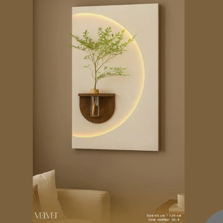 מנורת ירח דקורטיבית LED על לוח MDF מעוצב
