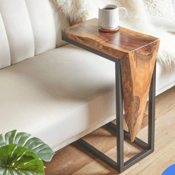 שולחן צד מעץ מלא אלון עם בסיס מתכת