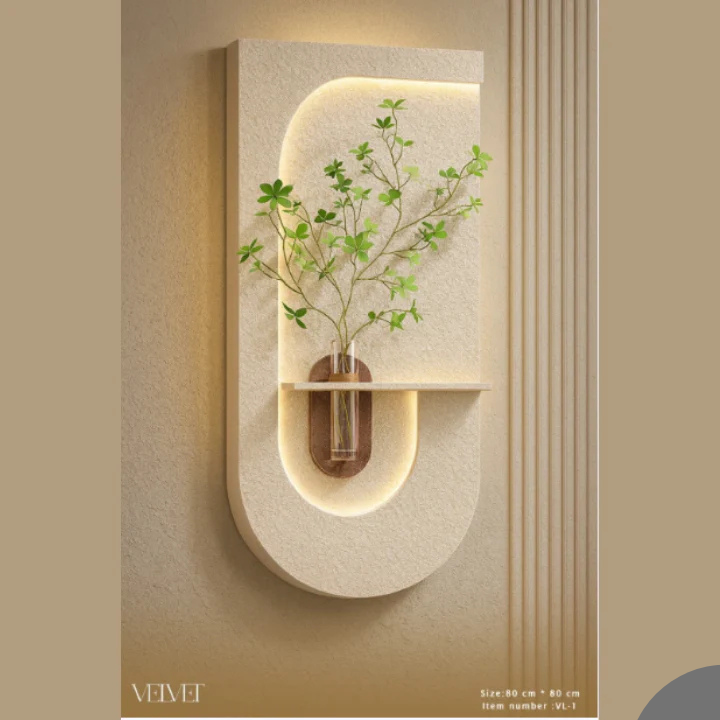 מנורת קיר דקורטיבית LED עם מדף וצמח נוי – דגם מלבני