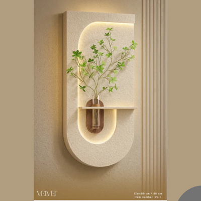 מנורת קיר דקורטיבית LED עם מדף וצמח נוי – דגם מלבני