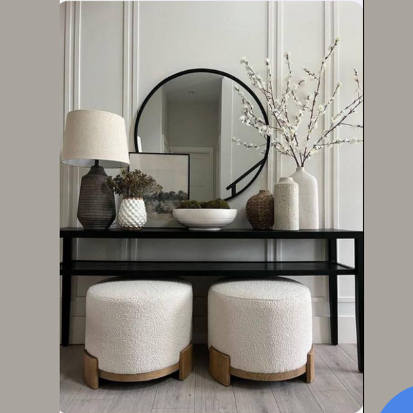 סט קונסולה מעץ מלא אלון עם מראה עגולה