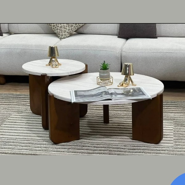 סט שולחנות סלון זוגיים מעץ מלא אלון