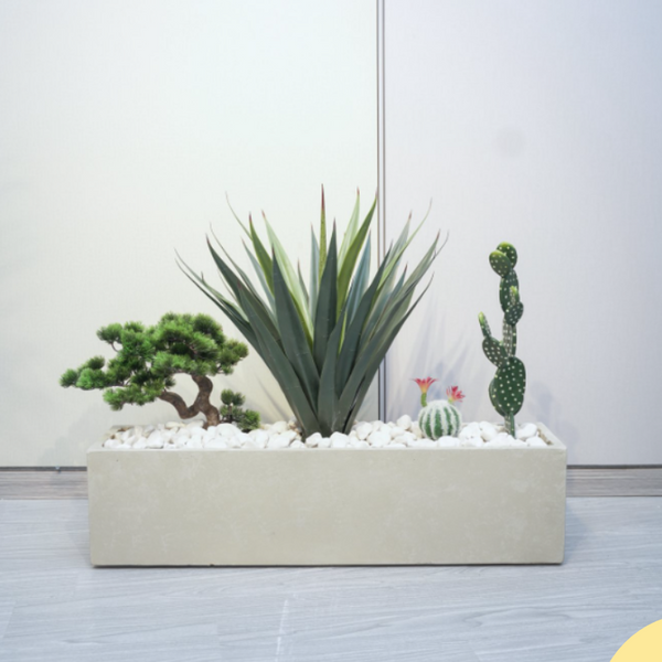 עציץ נוי מלבני עם צמחייה מלאכותית יוקרתית